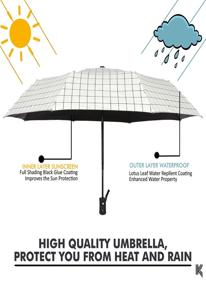 Kraptick Printed Heavy Rain Umbrella For Women & kids, Umbrella Big Size for Rain (CHECKERED WHITE) - Image 2
